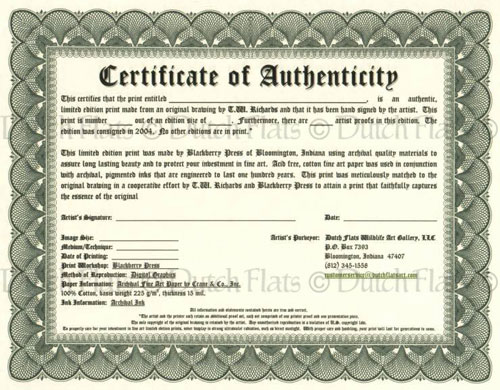 Certificate Of Authenticity Certificate Of Authenticity